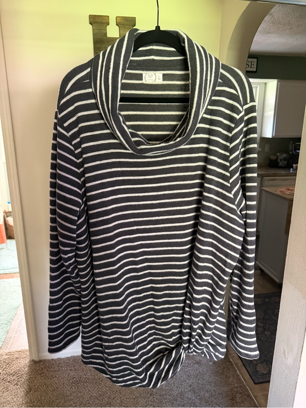 Maurices Black & White Striped Cowl Neck Sweater
